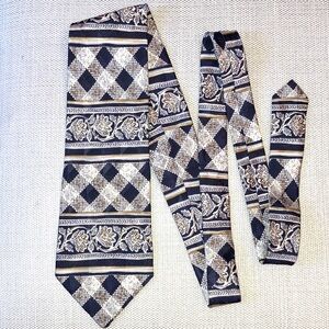 Pierre Cardin Paris vintage Italian silk tie, checkerboard paisley, black, tan